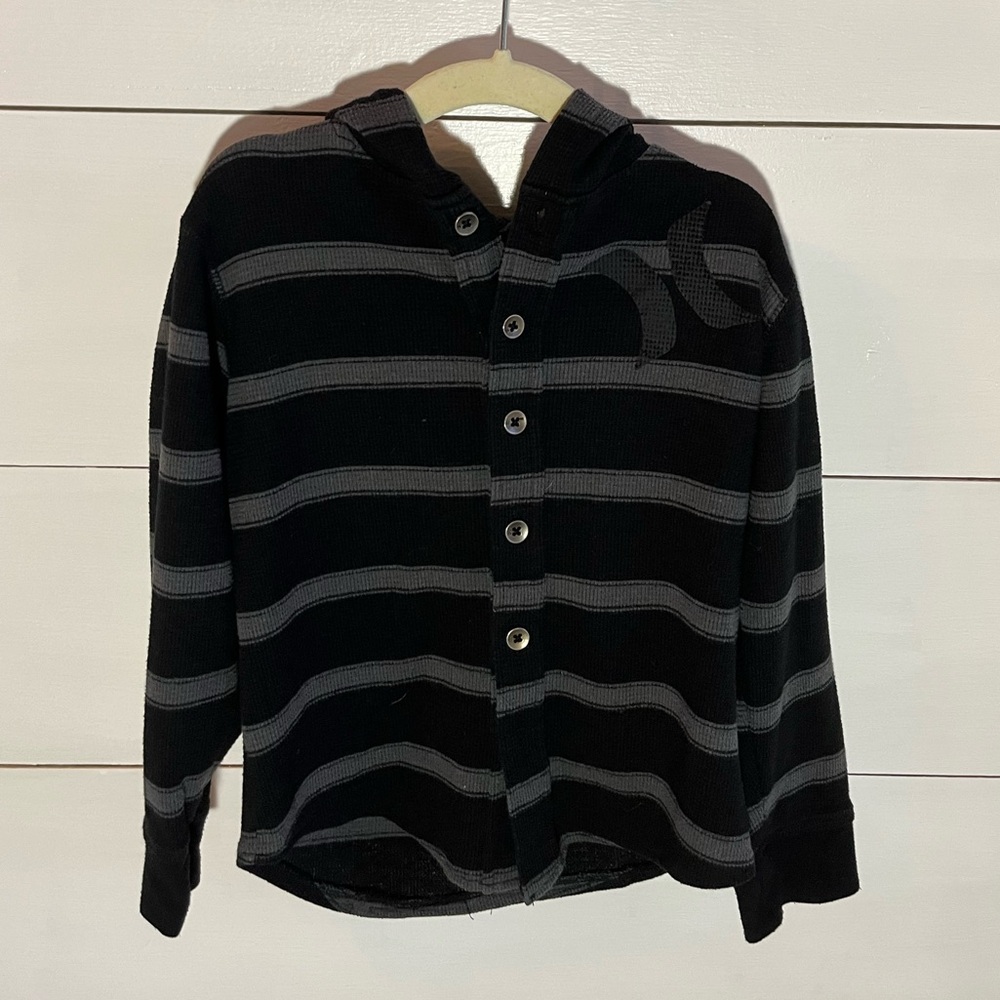 Hurley Black and Gray Striped Long Sleeve Shirt - Boys
